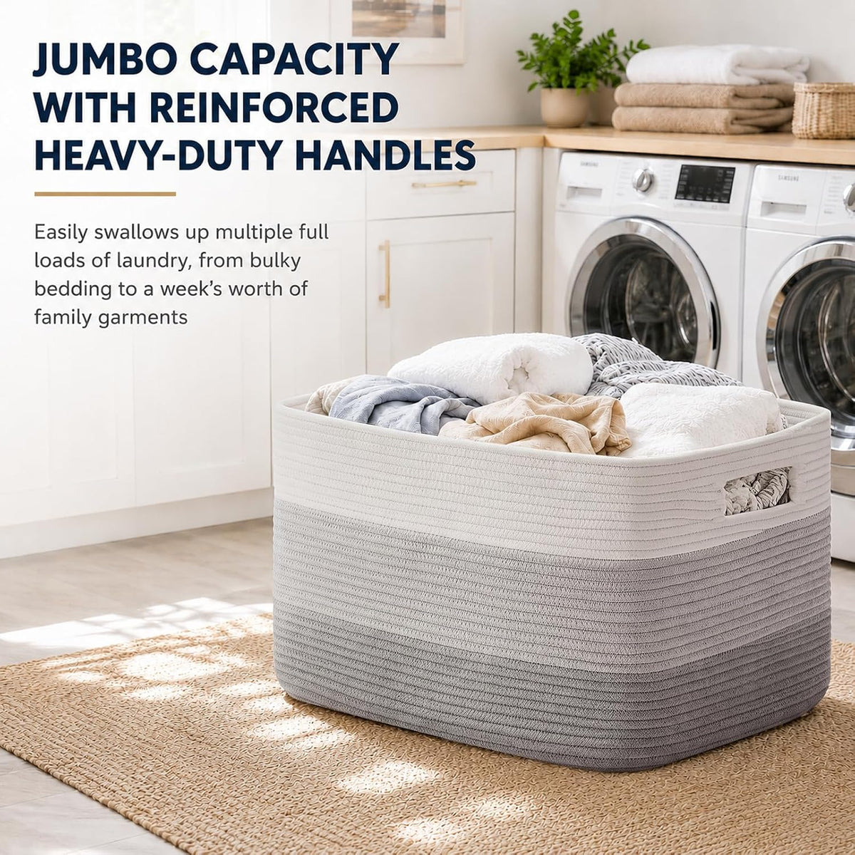 OIAHOMY Blanket Basket Laundry Basket Dog Toy Basket 75L Gradient Grey