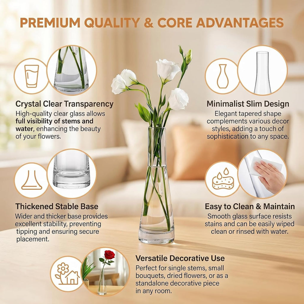 Erioctry Single Bud Vase Hand-Made Blown Art Bud Glass Vase Clear Glass Flower Vase Single Stem Vase Container for Home and Office Décor Centerpiece for Wedding Party Event