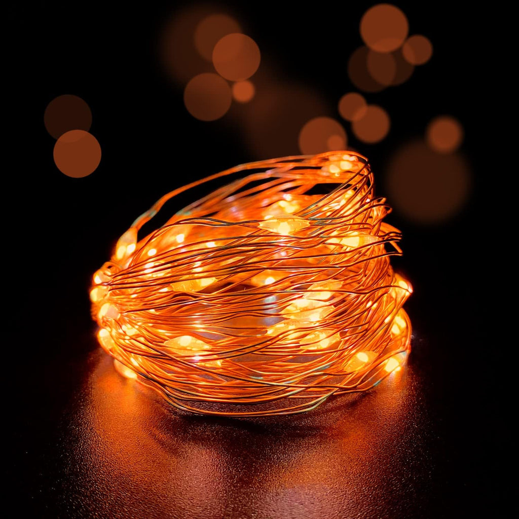 Set of 2 Battery Operated Mini Led Fairy Light Indoor String Light with Timer 6 Hours on/18 Hours Off for Christmas Party Decoration,30 LED,10 Feet Silver Wire (Orange Color)