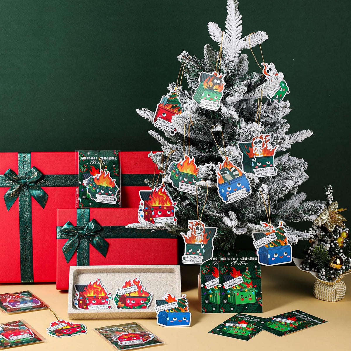 40 Sets Dumpster Fire Hanging Ornament Emotional Funny Positive Support Scent Sachets Air Freshener with Card Thank You Gifts for Teacher Nurse Office Coworker Employee Team Staff, 10 Scent