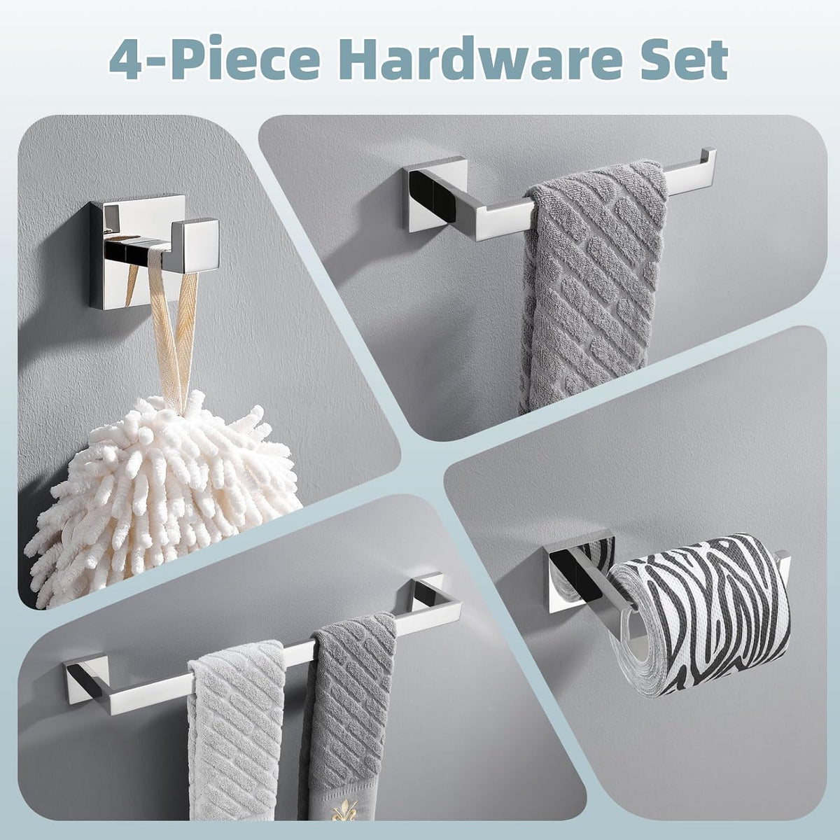 Angle Simple Bathroom Hardware Set 4-Piece, Polished Chrome