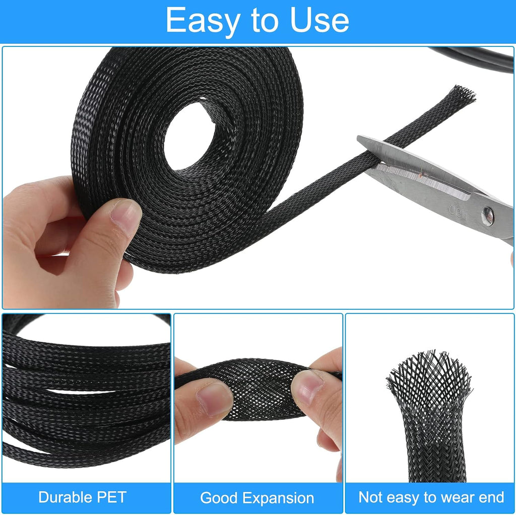 Tatuo 65.6ft Braided Cable Sleeve Expandable Wire Sheathing(Black)