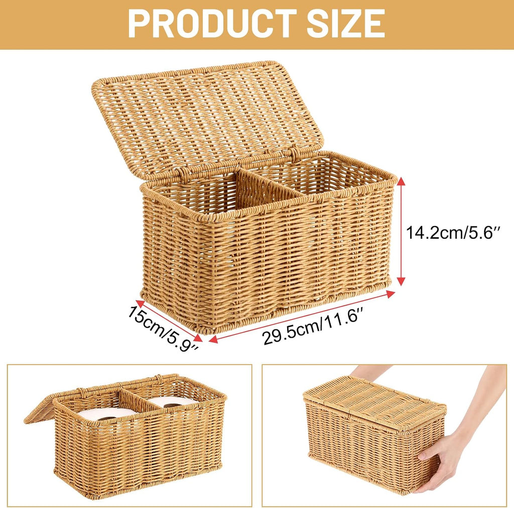 Sumnacon Wicker Storage Basket with Lid, Rectangle Bathroom Narrow Baskets