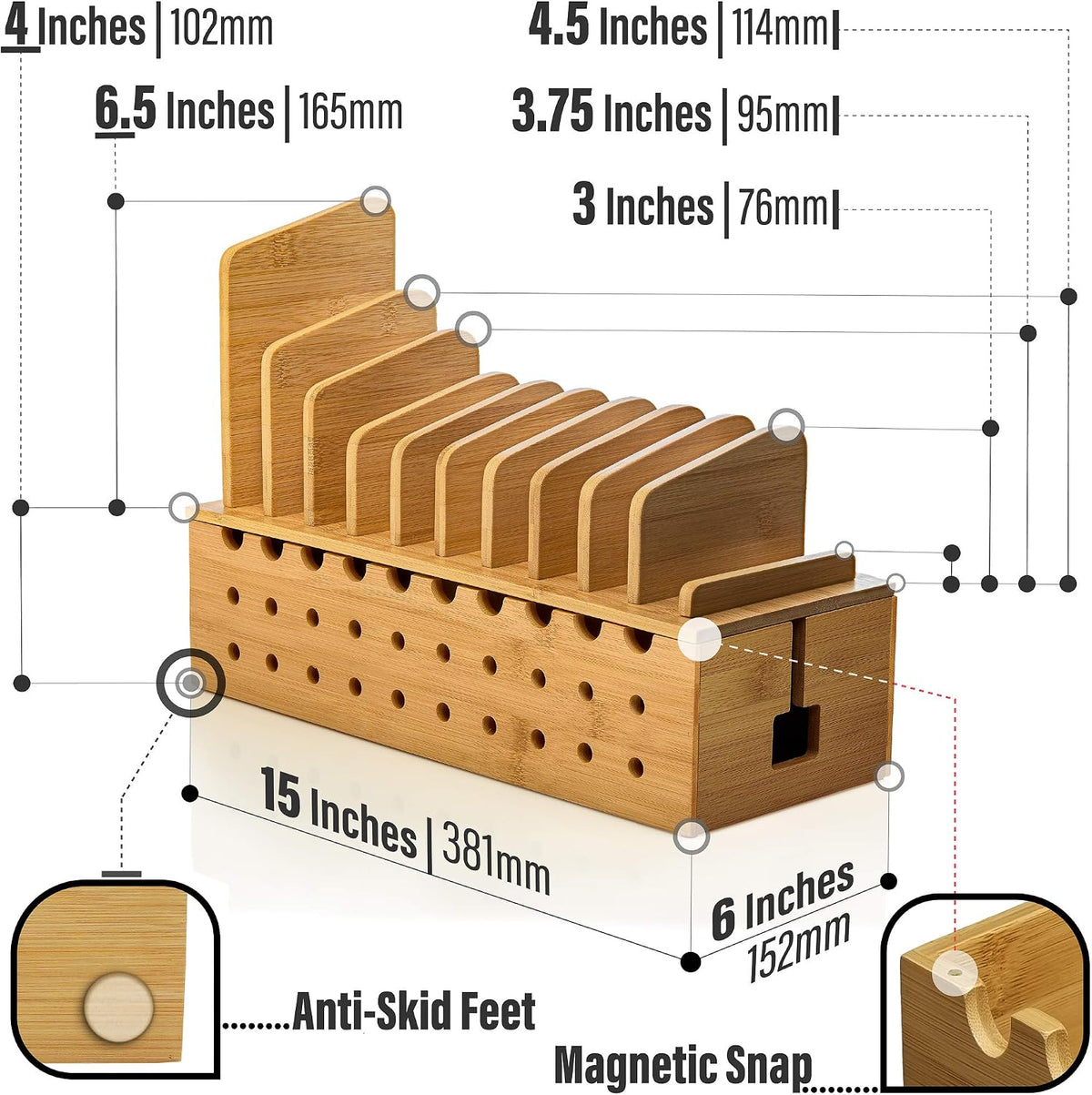 Prosumer's Choice 10 Device Bamboo Cell Phone Charging Stations | Clutter Organizer/Charging Stand for Mobile, iPhone, Laptops & Tablets | Best Mobile Accessories