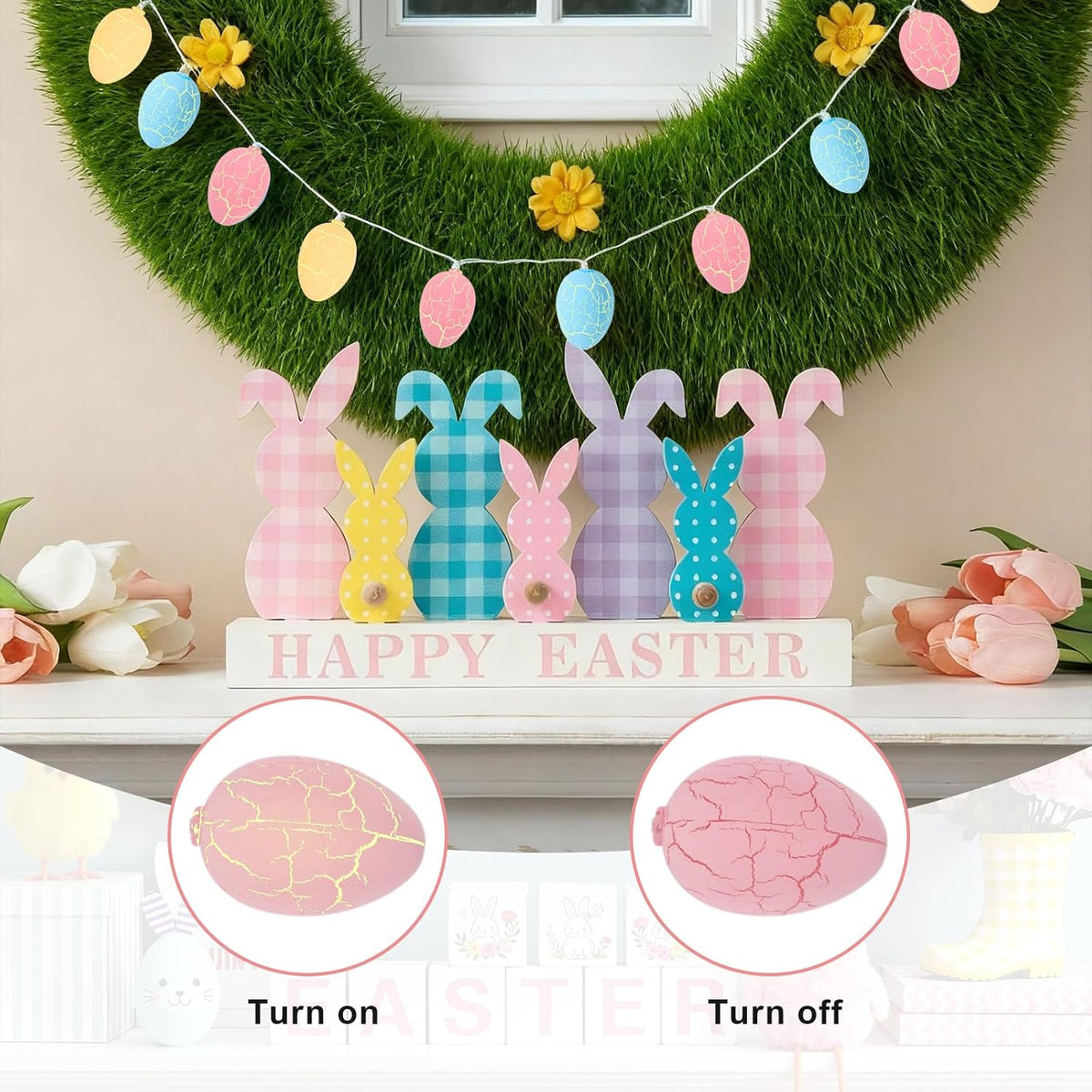 9.94ft Easter Egg String Lights, 20 LED Battery Operated Easter Decorations, Steady On & Flash Modes Plastic Fairy Lights for Indoor Outdoor Home Holiday Decor