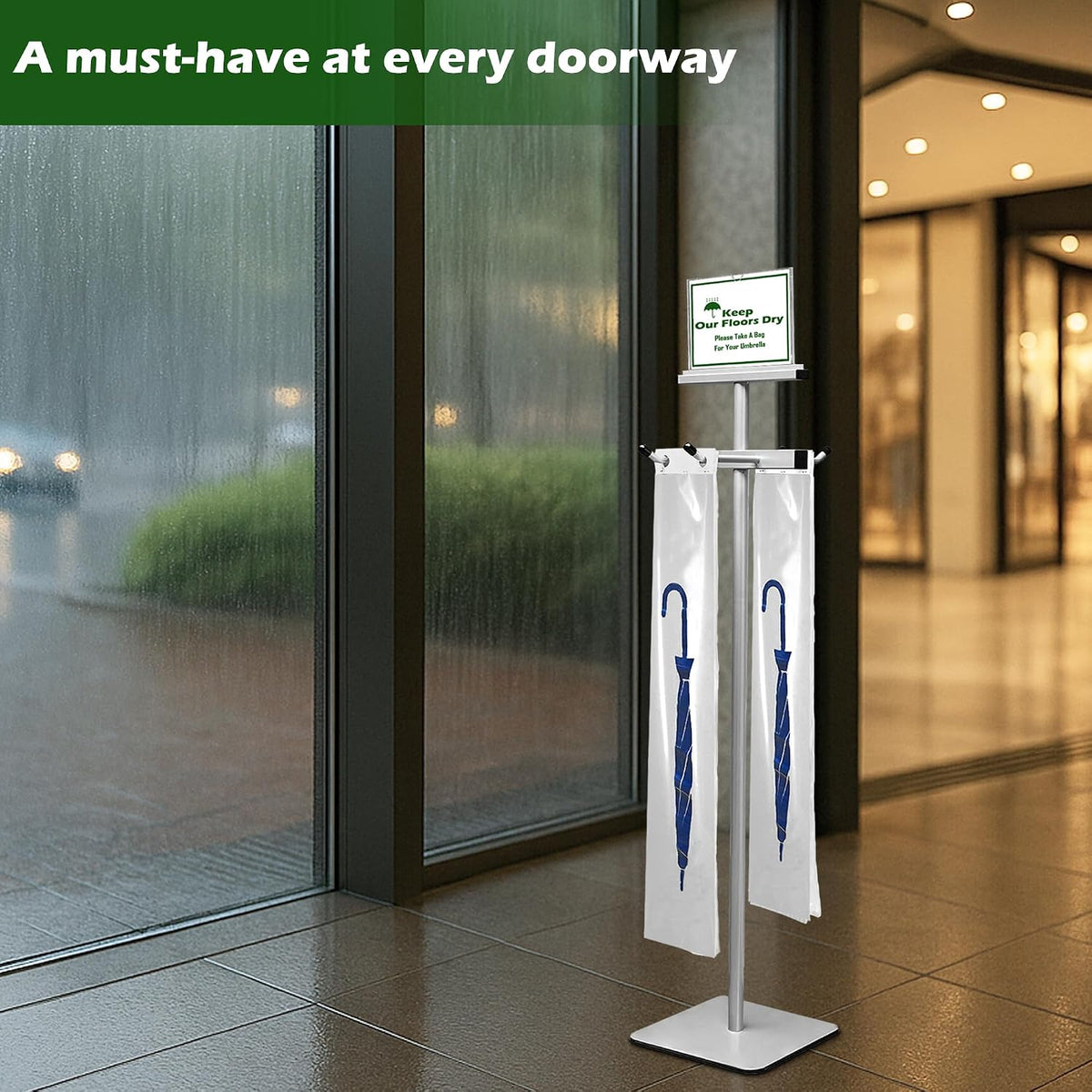 Umbrella Bag Stand, Wet Umbrella Stand with 220 Umbrellas Bags, Silver