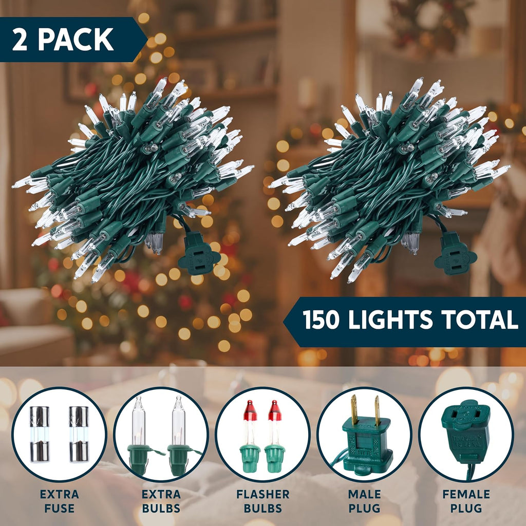 Joiedomi Clear Christmas String Lights Indoor,300(2x150) Mini White Fairy Light,62.4FT Lighting Decor for Patio Dorm Classroom Bedroom Holiday Wedding Party Garland Birthday Festival,Green Wire