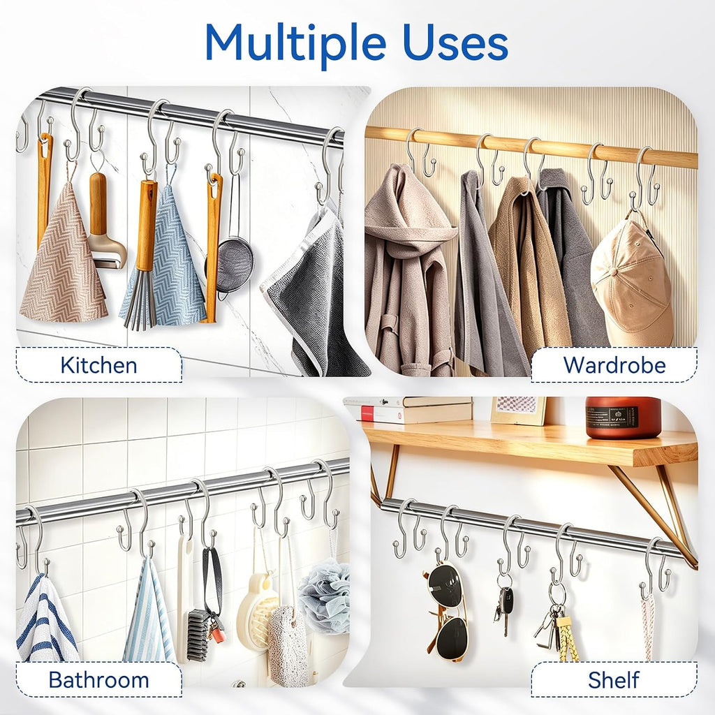 OEH Shower Curtain Hooks, 12 Pcs Minimalist Shower Curtain Rings, Metal Shower Curtain Hangers, Double Hook Shower Curtain Hooks Rust Proof, Smooth Sturdy Shower Hooks for Shower Curtain, Matte Nickel