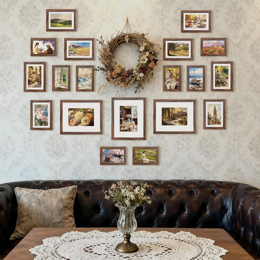 upsimples Picture Frames set of 19, Including 8x10, 5x7, 4x6 Brown Frame