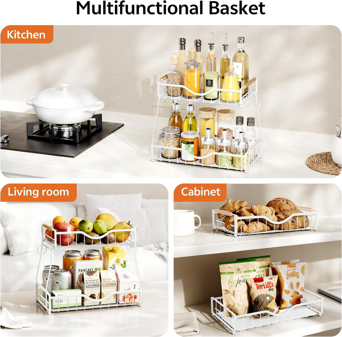 2 Tier Fruit Bowl,Fruit Basket with Banana Hangers,White