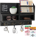 Key Holder Wall Mount, Wooden Mail and Key Organizer, Black