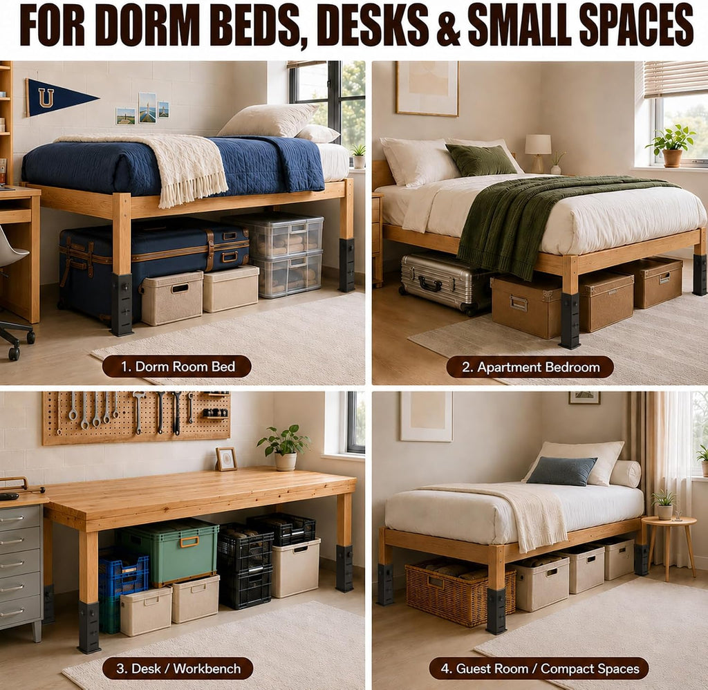 Heavy Duty Dorm Bed Risers, Adjustable Bed Leg Extenders, 4/6/8/10/12 inch