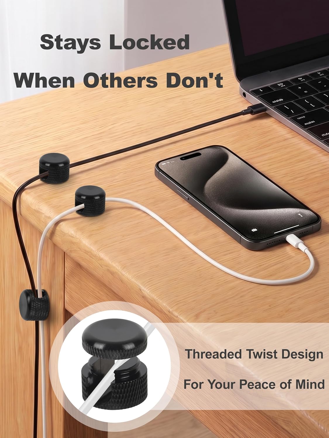 Black Aluminum Cable Clips for Desk 3 Pack, Upgraded Adhesive