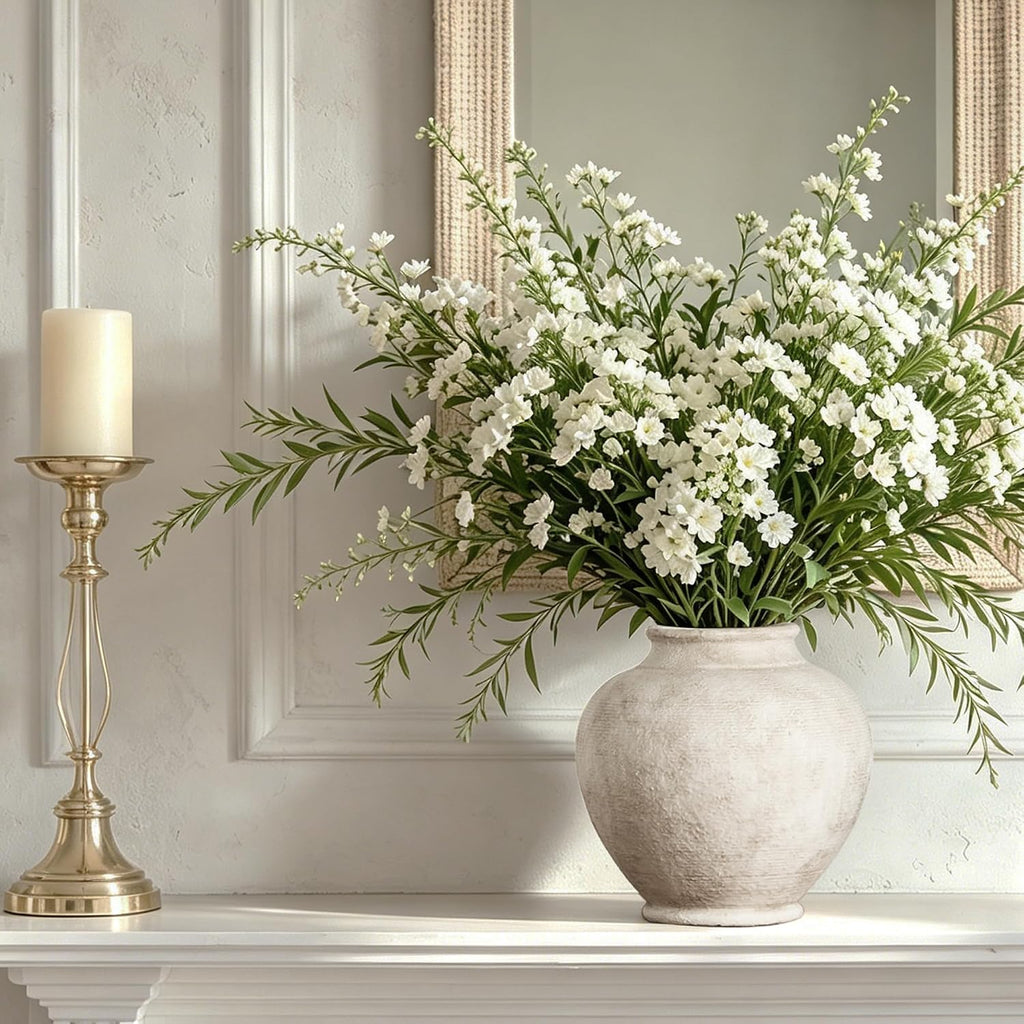 Ceramic Large Vase, Flower Rustic Vase Farmhouse Decorative Big Vases Floral Pottery Vases for Home Decor Table Living Room Entryway Mantel Bedroom Bathroom Kitchen - 9.6" D