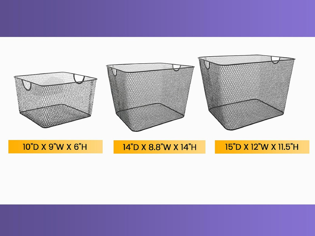 YBM HOME Mesh Stacking Bin Storage Containers for Kitchen Pantry, Cabinet and Shelves, Metal Wire Basket Rack for Fruits and Veggies, Crafts, Toys & Cleaning Items - 6-Pack, Medium 10x8.5x8 Silver