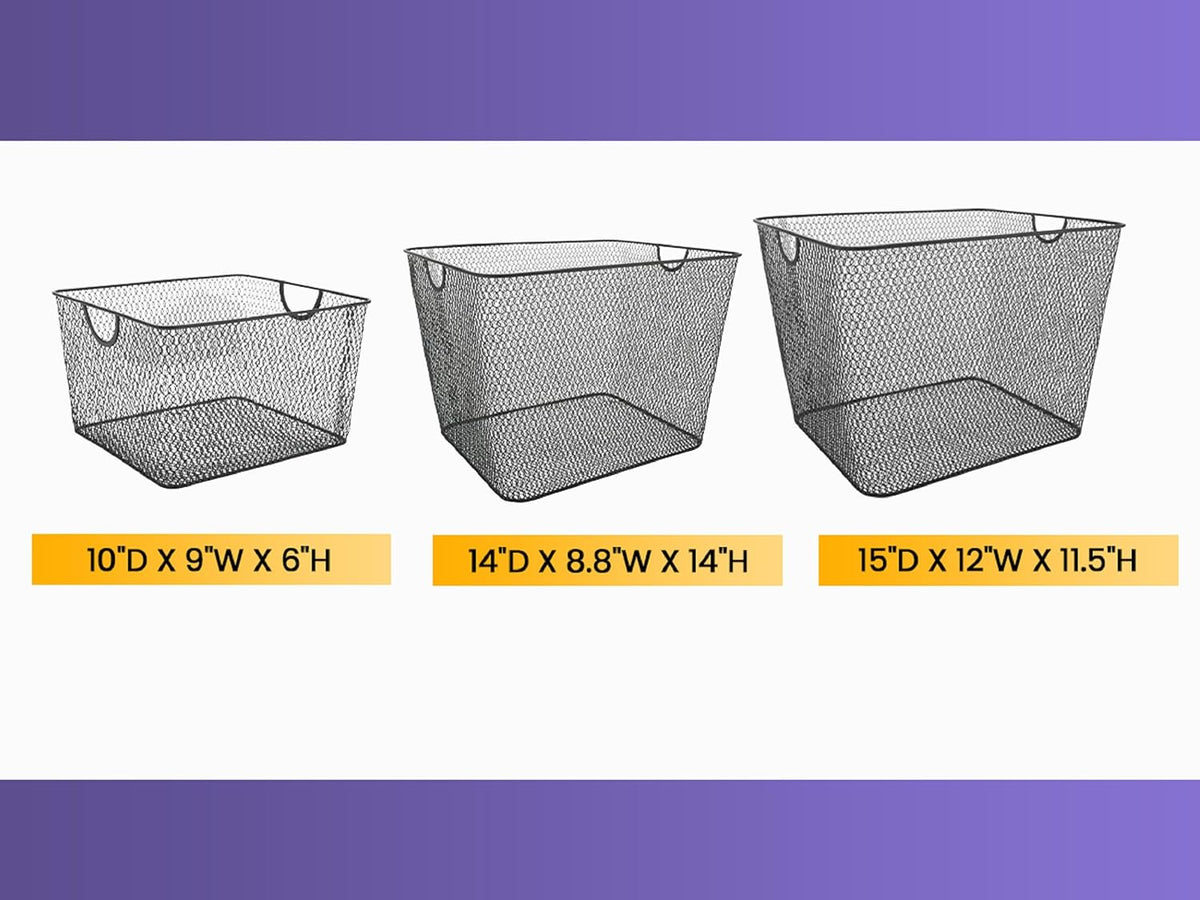 YBM HOME Mesh Stacking Bin Storage Containers for Kitchen Pantry, Cabinet and Shelves, Metal Wire Basket Rack for Fruits and Veggies, Crafts, Toys & Cleaning Items - 6-Pack, Medium 10x8.5x8 Silver