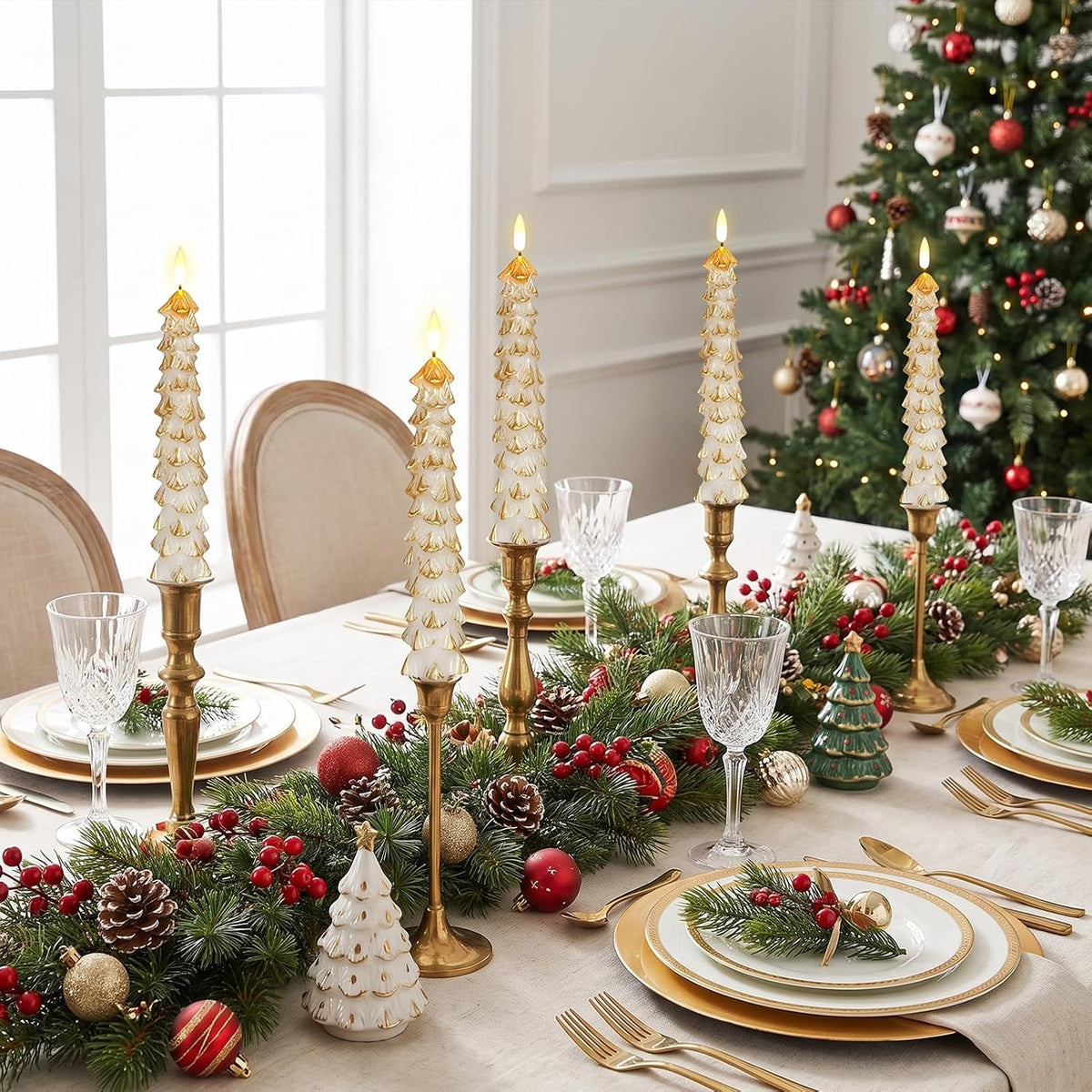 GenSwin Christmas Tree Flameless Taper Candles Battery Operated Remote