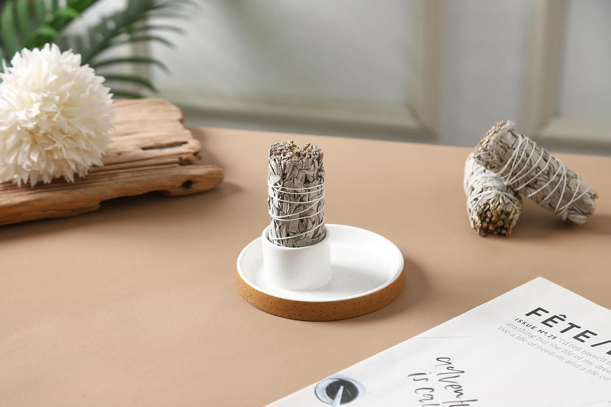 Ceramic Incense Holder, White Sage Bundle Smudge Bowl, Smudging Plate for Sage Palo Santo Sticks Candles and Offering Sage Holder
