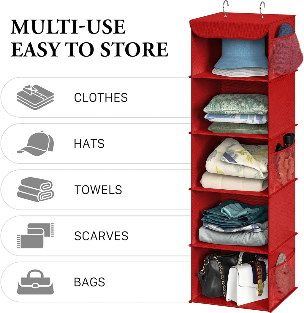Simple Houseware 5 Shelf Hanging Closet Organizer, Red