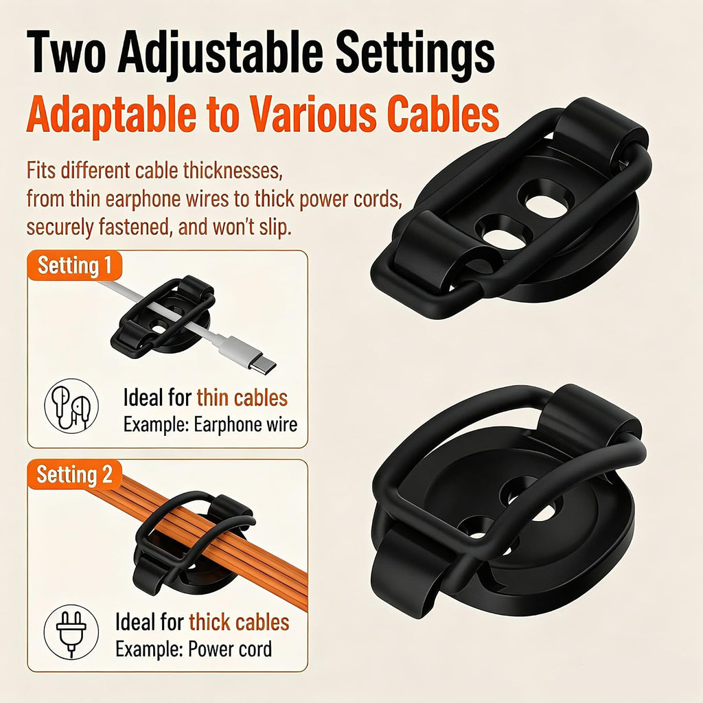 Upgraded 10 Pack Two-Setting Adjustable Adhesive Cable Clip,Cord Organizers
