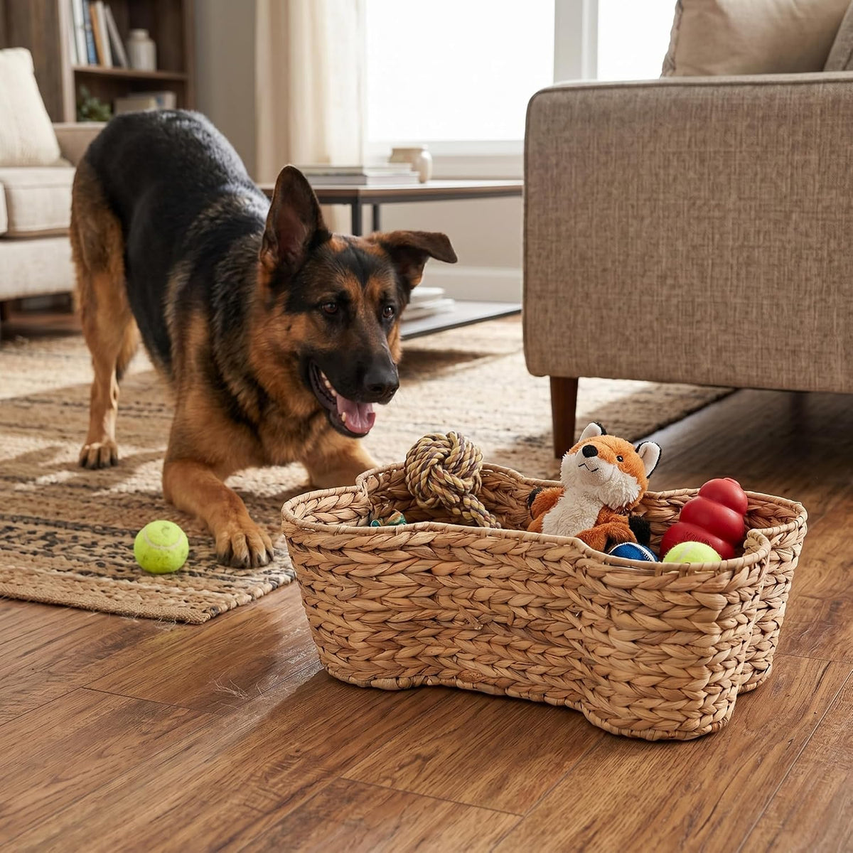 OtterPets Dog Toy Basket, Hyacinth Bone Shaped Dog Toy Bin, 23"x15"