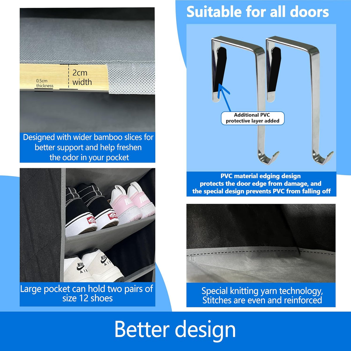 10 Tiers Shoe Organizer for Closet, 20 to 30 Pairs Shoe Rack Door