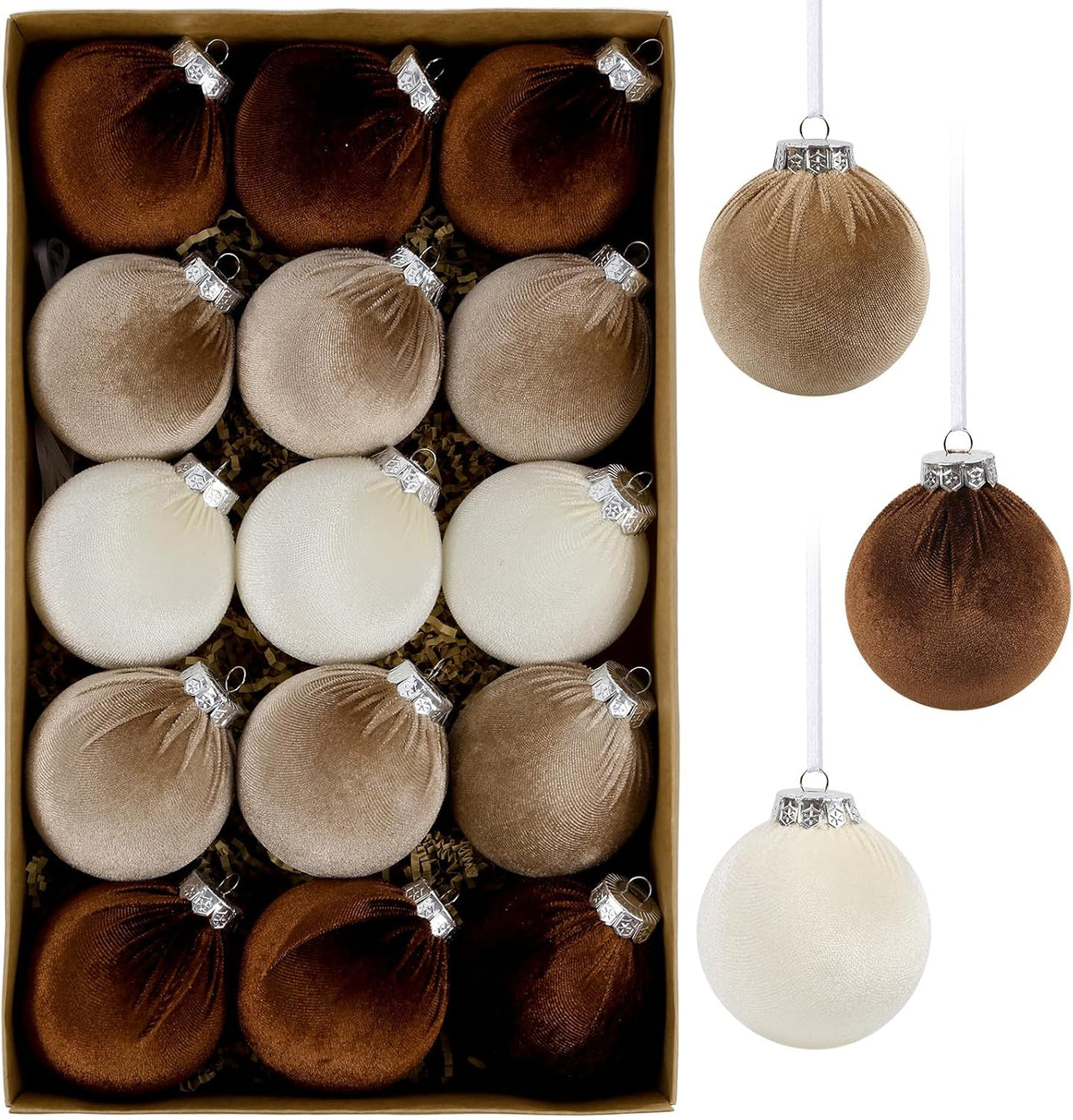 IPOPU 3.15in 15Pcs Brown Velvet Christmas Ornament Balls for Festival