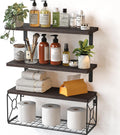 Amada Bathroom Shelves with Storage Basket, Set of 3, Rustic Brown