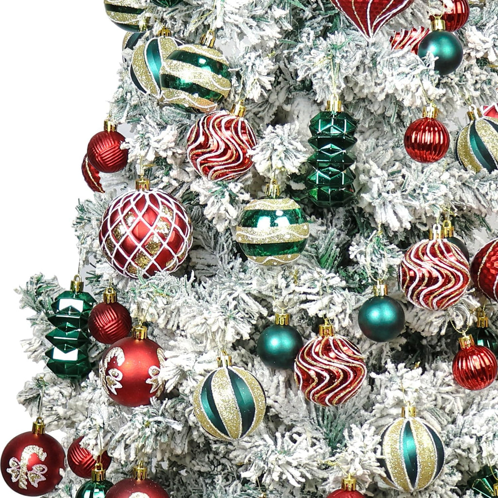 48PCS Christmas Balls Ornaments Set, 3.15 Inch Plastic Green and Red Christmas Baubles Hanging Balls for Xmas Tree Decorations