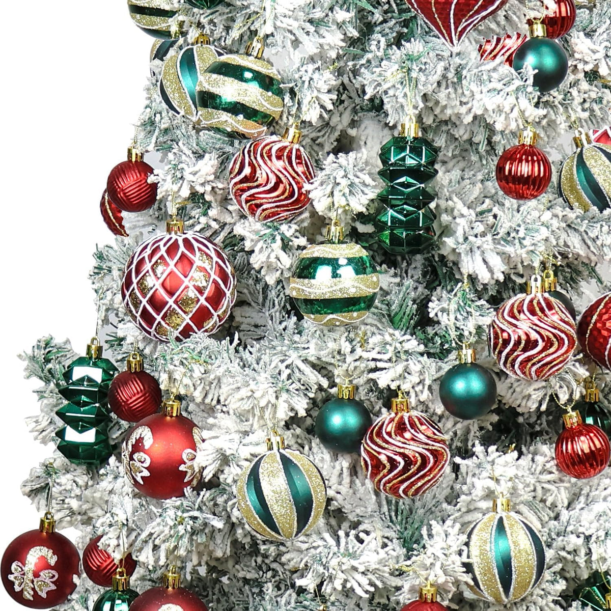 48PCS Christmas Balls Ornaments Set, 3.15 Inch Plastic Green and Red Christmas Baubles Hanging Balls for Xmas Tree Decorations