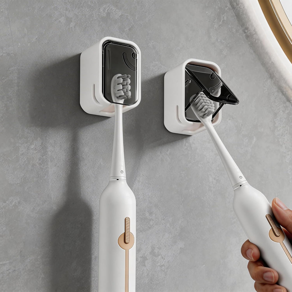 4 Pack Adhesive Wall Mount Toothbrush Holder - Waterproof Bathroom & Shower Organizer, No Drill Stick On Hanger for Manual/Electric Toothbrushes, Space Saving Storage Solution (2)
