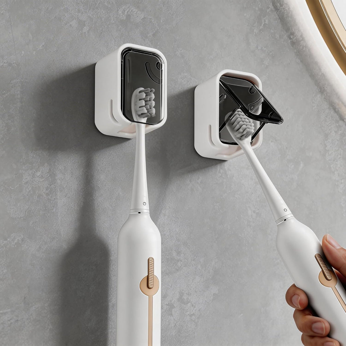 4 Pack Adhesive Wall Mount Toothbrush Holder - Waterproof Bathroom & Shower Organizer, No Drill Stick On Hanger for Manual/Electric Toothbrushes, Space Saving Storage Solution (2)
