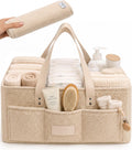 Baby Diaper Caddy Organizer with Waterproof Changing Pad, Beige