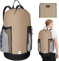 BALEINE 120L Laundry Bag Backpack, 900D Oxford Fabric Large Travel Laundry Bags with Shoulder Straps and 2 Mesh Pockets for College Dorm, Apartment, Laundromat (Khaki, 120L)