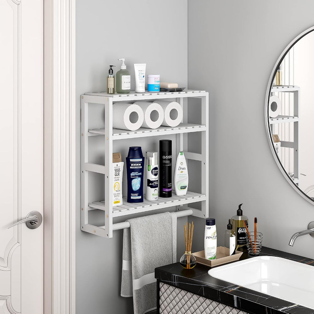 Galood Over The Toilet Storage Bathroom Shelves Wall Mounted 3 Tier White