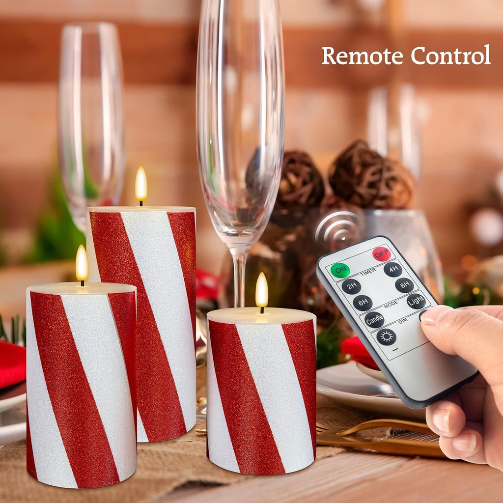 Halloween Flameless Candles Real Wax Red Battery Operated Pillar Candles with Remote Flickering Flame 3D Wick LED Electric Candles for Halloween Home Decoration D3 x H4 5" 6" Set of 3