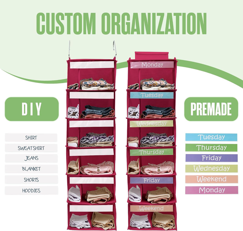 Kids Clothes Organizer, Weekly Clothes Organizer for Kids, Pink, 6 Shelf