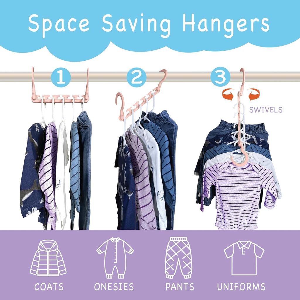 Wonder Hanger Max Space Saving Hangers, 10-Pack, 360° Hooks, Pastel Pink
