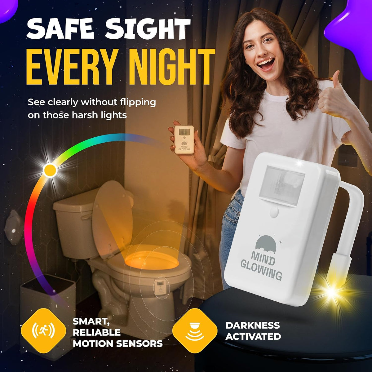 Mind-Glowing Toilet Night Light, Motion Sensor, 16 Colors (3 Pack)