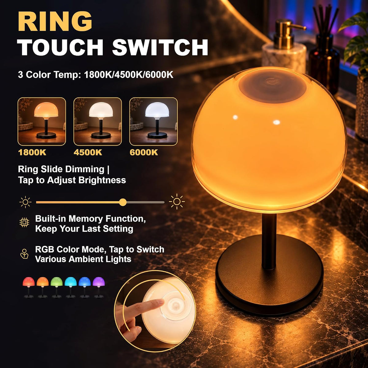 Waterproof Shower Lamp Light Rechargeable Cordless Table Lamp for Bathroom