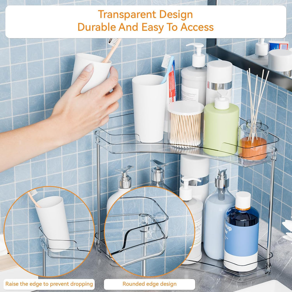 Yieach 2 Tier Corner Bathroom Counter Organizer,Clear Sink Shelf,Bathroom Corner Organizer and Storage for Restroom,Vanity Countertop,Two Tier Small Sink Organizers & Rack for Makeup,Beauty Product