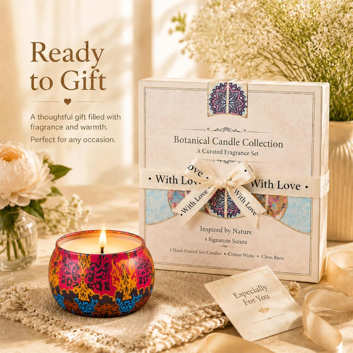 Scented Candles for Women, 4 Pack Candle Gift Set with Magnetic Gift Box