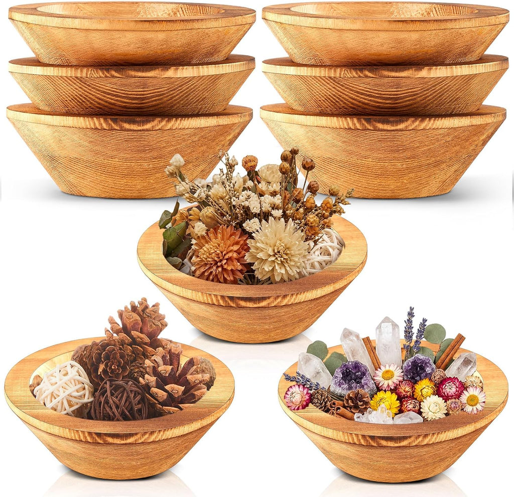 6 Pcs Wooden Dough Bowls for Decoration Passover Vintage Round Hand Carved Wood Bowl Bulk for DIY Crafts Decoration Farmhouse Supplies Housewarming Gift (Brown)