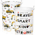 2 Pcs Construction Laundry Hamper Basket Construction Room Decor Large 19.7x14.6 Inch Round Collapsible Excavator Truck Toy Clothes Storage Organizer for Bedroom Decor Playroom