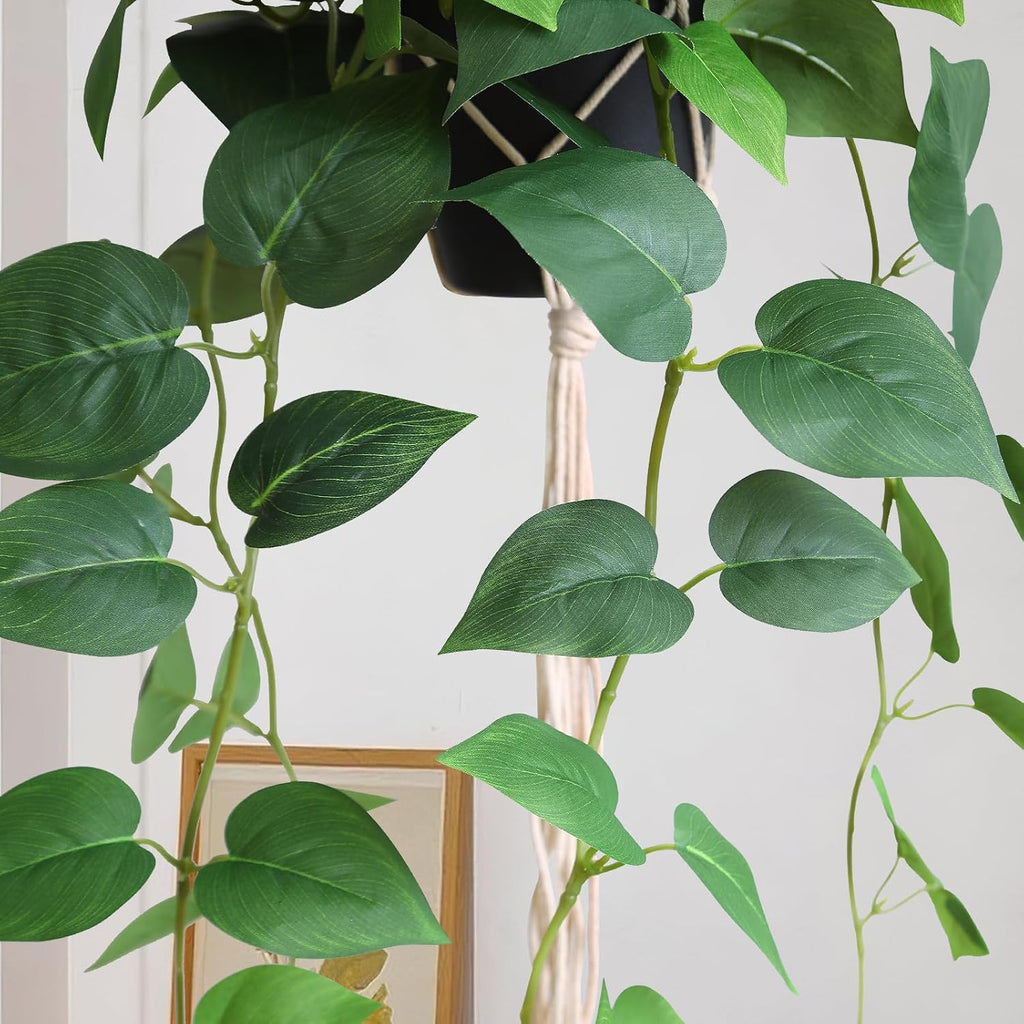 alyptus Fake Hanging Plants Artificial Decor Indoor Realistic Silk Devil's Ivy Hanging Potted Plants Faux Greenery Plant Pothos Vines with Pot for Home (Hanging Pothos - Green)