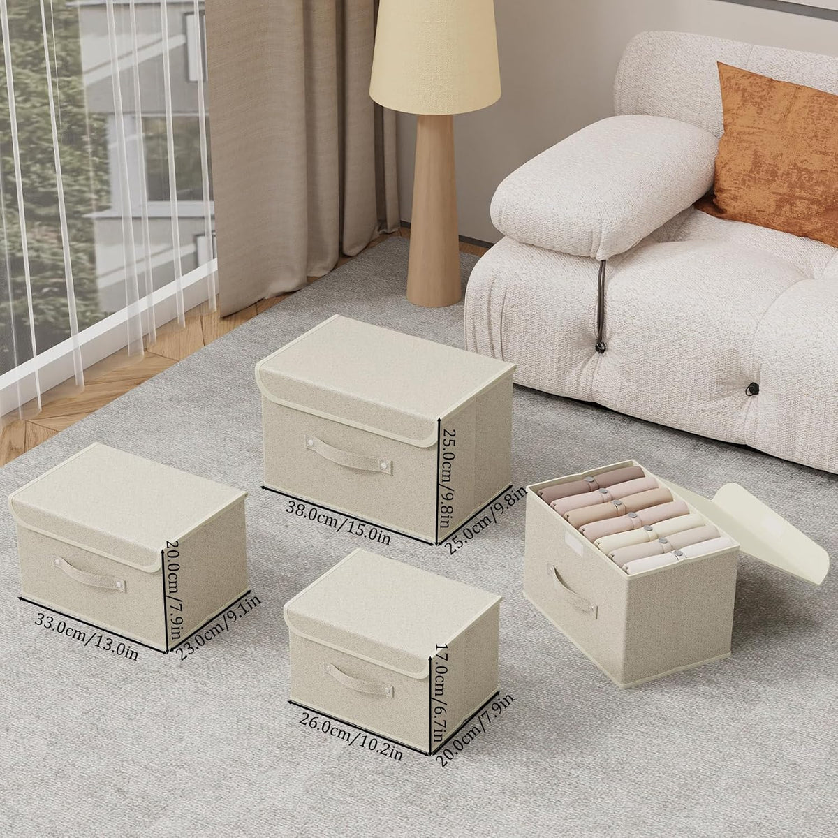 Storage Bins with Handles,Grey and Beige,15x9.8x9.8in,1 Pack