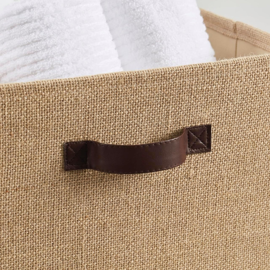 Ornavo Home 13x13 Jute Storage Cube Bins, 6 Pack, Foldable, Leather Handles