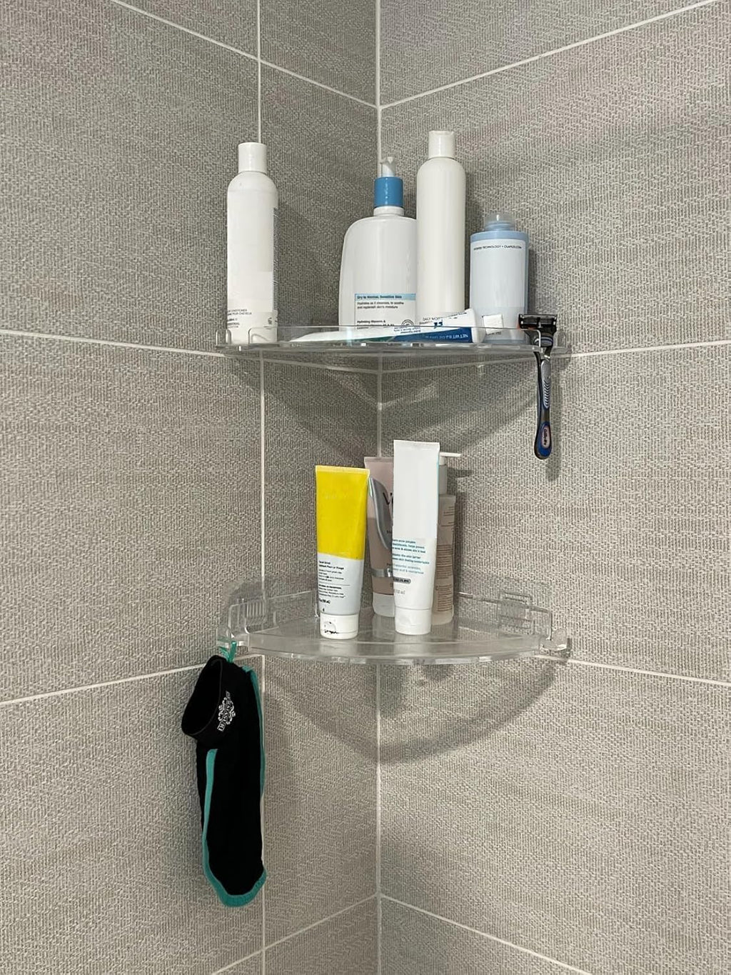 JiePai Adhesive Acrylic Corner Shower Caddy 2 Pack, Rustproof Bath Shelf