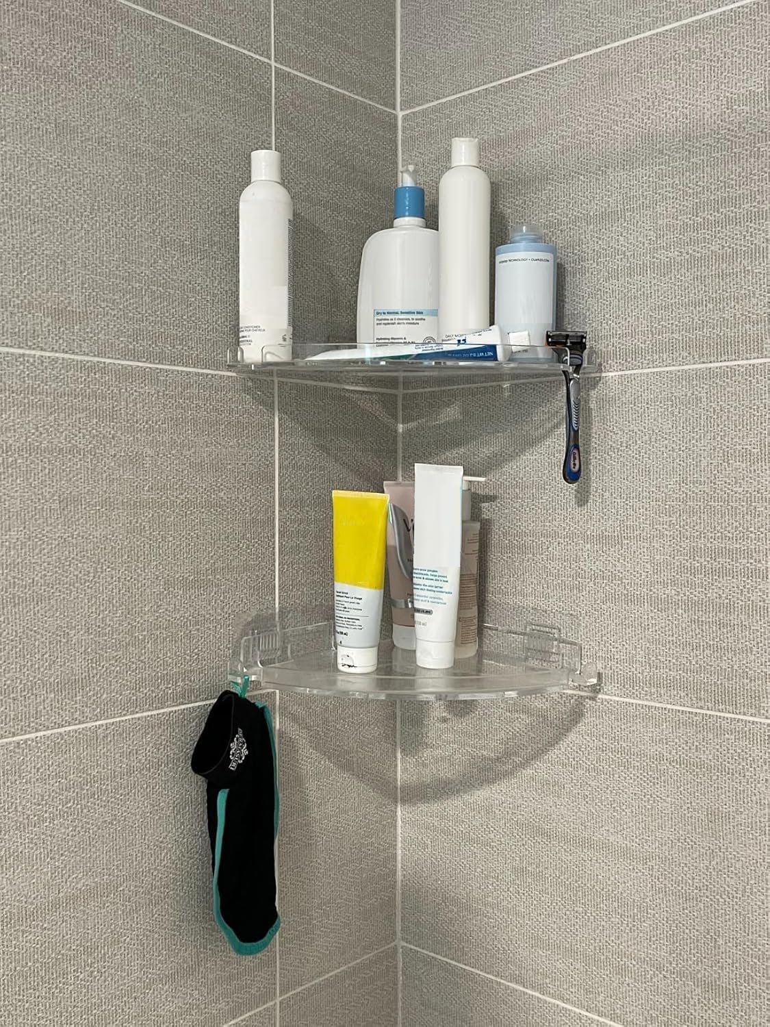 JiePai Adhesive Acrylic Corner Shower Caddy 2 Pack, Rustproof Bath Shelf