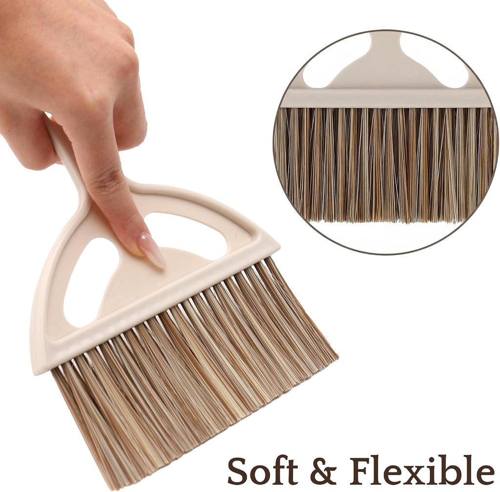 Mini Broom and Dustpan Set, Compact Hand Brush Dust Pan Combo for Desk, Keyboard, Car Interior, Countertop, Cat Litter, Small Space Cleaning, Brown